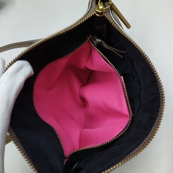 Elliott Lucca Metallic Gold Leather Zipper Closure Small Crossbody Bag - Picture 10 of 16